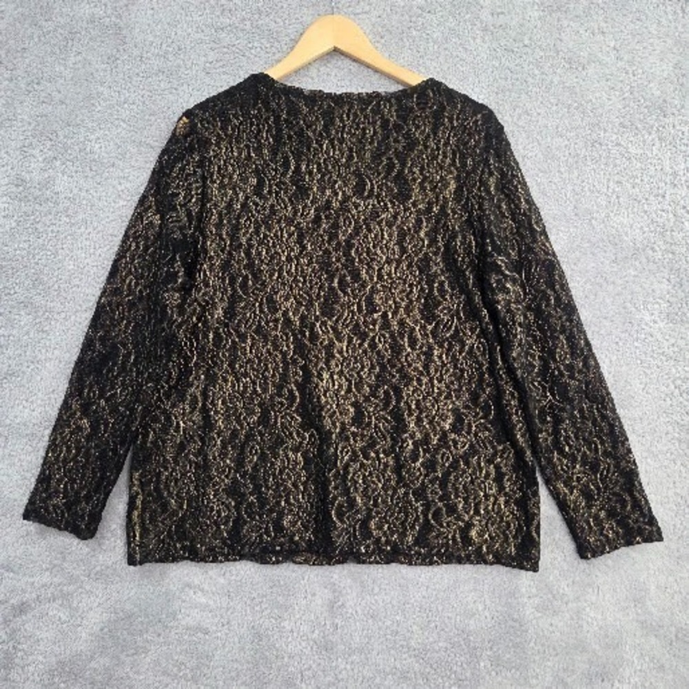 Chico's Pullover Top Womens Large Gold Metallic Floral Lace Sheer Sleeve Festive - Picture 11 of 12